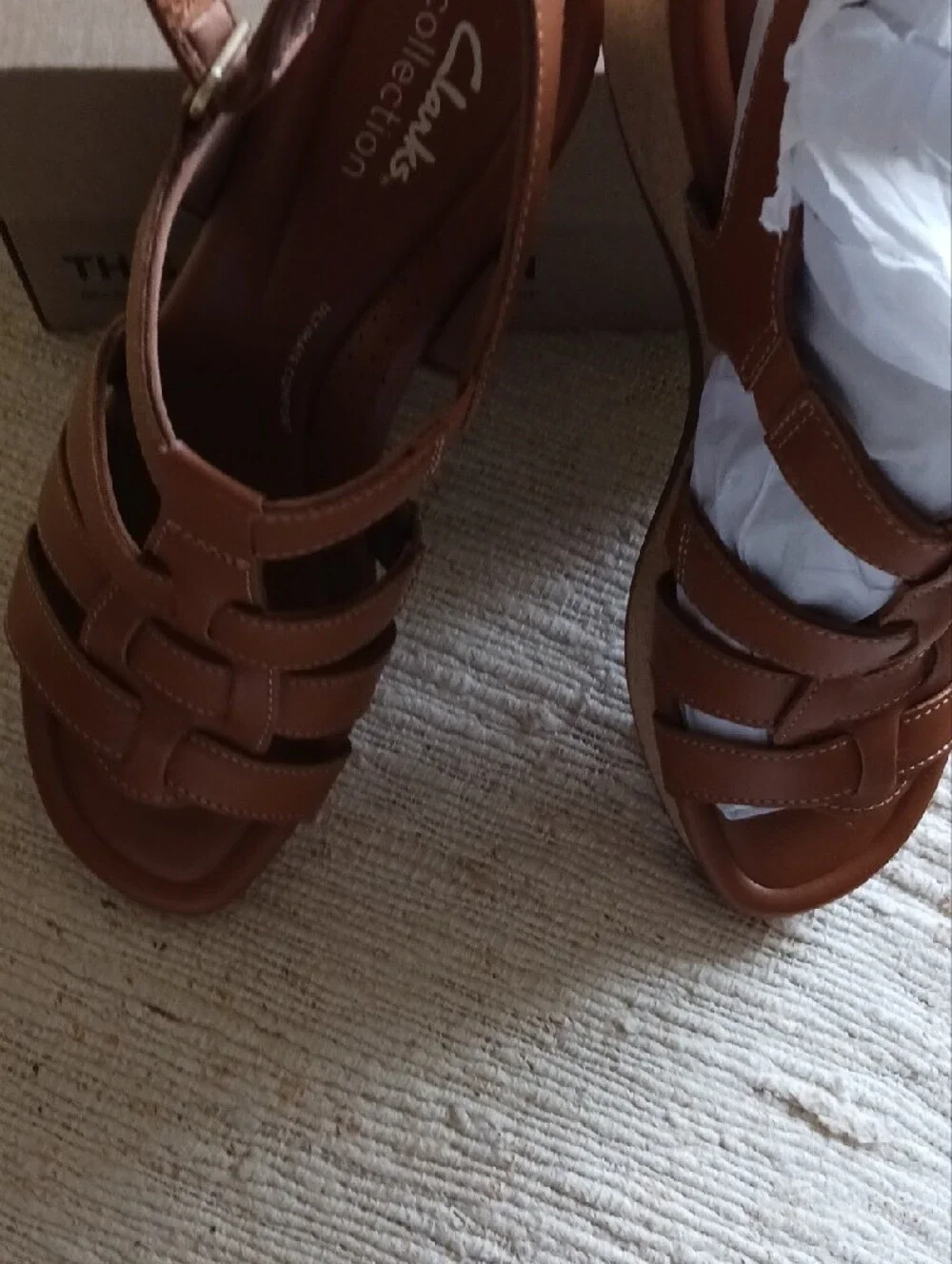 Clarks Brown Leather Strappy Wedge Sandals